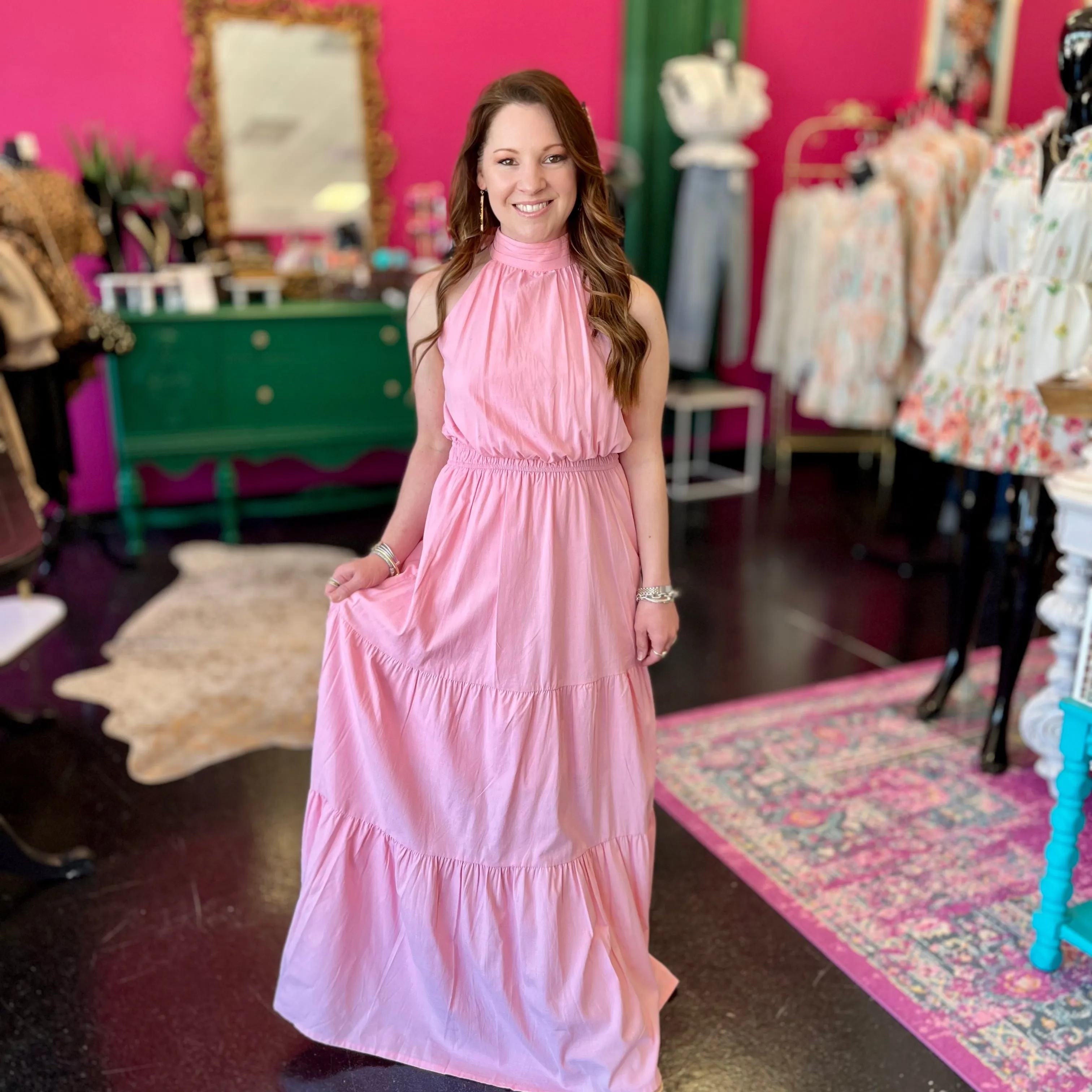 Baby Pink Halter Maxi Dress