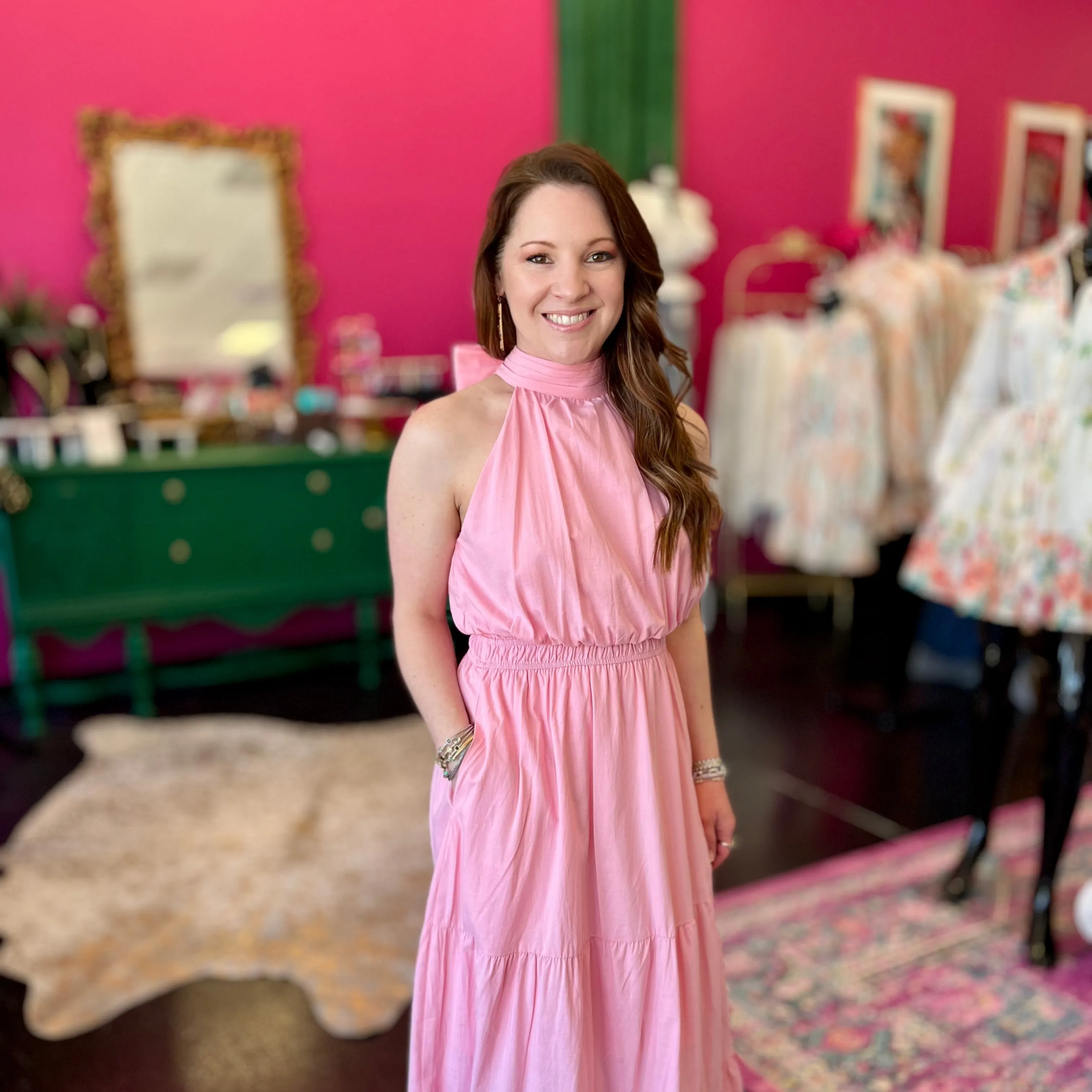 Baby Pink Halter Maxi Dress