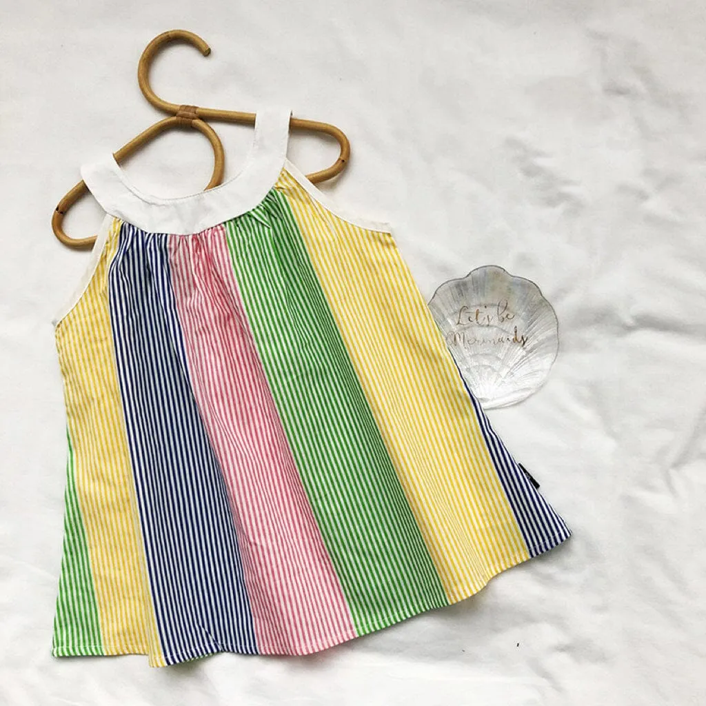 Colorful Stripe Halter A-Line Dress