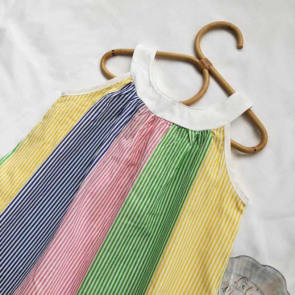 Colorful Stripe Halter A-Line Dress