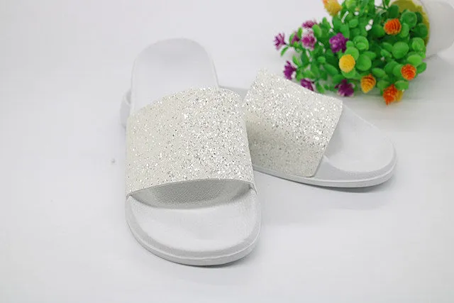 Ladies Classic glitter fashion fur slides slippers