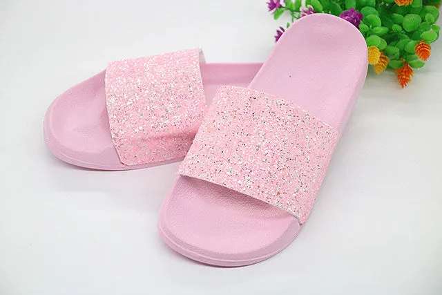 Ladies Classic glitter fashion fur slides slippers