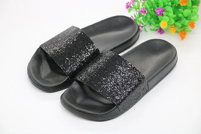 Ladies Classic glitter fashion fur slides slippers