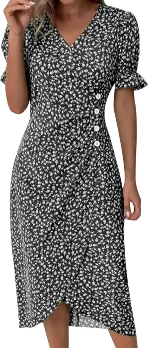 Spring Button Down T Shirt Dress for Women Short Sleeve Summer Beach Sundresses Casual Tshirt Cocktail 2025 Trendy Black